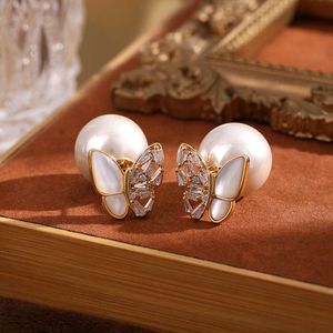 Designer Jewelry Fashion Ear Rings Temperament Butterfly Curved Surface Colored Pearl Fashionable High-end Feeling Light Versatile Earrings Studs Earings Women
