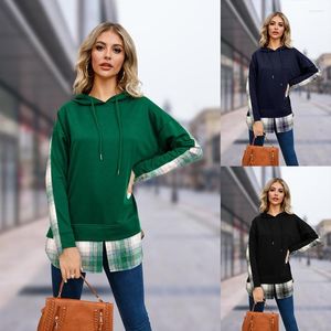 Camisetas T Women Sweater Moda Capuz Painel Plaid Painel Split Women