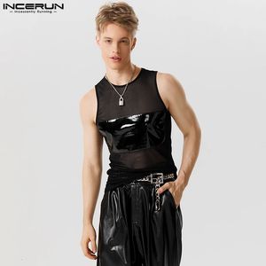 Incerun Tops American Style Mens See-through Mesh Patchworks WaistCoat Party Casual Shows Right Elastic Tank S-5xl 240419
