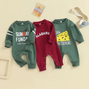 One-Pieces 20230918 Lioraitiin 018M Baby Girl Boy Football Outfit Long Sleeve Romper Jumpsuit Playsuit Game Day Costume Fall Clothes
