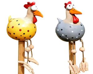 Цыпленка для садового украшения аксессуары на открытом воздухе скульптура смола сад украшения арт -двор газон курица петух на задний двор Q9139867