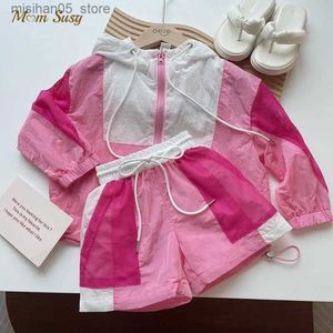 Set di abbigliamento Fashion Baby Girl Boy Patchwork Set di vestiti con cappuccio con cappuccio Shorts per bambini Casual Track Suit Abito 2-12y Q240425