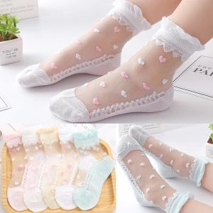 Leggings 5 Pairs/Lot Girls Socks Summer Breathable Children Short Ankle Socks For 112 Years Kids Soft Cotton Lace Princess Mesh Socks