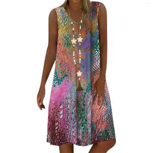 Casual Dresses 2024 Women's Dress Floral Print Mönster ärmlös kort sommar Y2K Fashion Party sundress