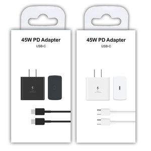 45W Super Fast Charge Charge PD USB-C Charger Euer US Power Adatper 5A C-C Cable for Samsung S20 S22 S23 UTRAL NOTE 20 مع حزمة البيع بالتجزئة