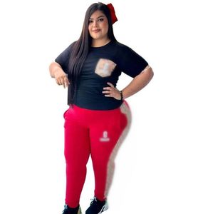 Zupełnie nowy Pluz Size 3xl 4xl Womens's Overieszed TrackSuits krótkie T-shirt +spodnie Dwuczęściowy zestaw do domu Outdoor Tee Odzież dla kobiet