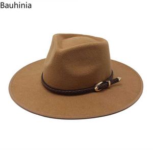 قبعات واسعة الحافة دلو القبعات أزياء النساء الرجال فيدورا قبعة مع حزام تصميم جديد متماسك نبيل أنيقة 8.5 سم Brim Jazz Church Panama Sombrero Cap Y240425