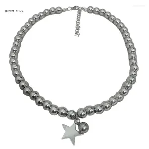 Pendanthalsband Big Ball Necklace Vintage Beaded Clavicle Chain Versatile Punk Choker Star Neckchain Jewelry for Women Girl