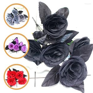 Flores decorativas 1PCS Política de Halloween Black Rose Plantas Artificiais Buquê para Festa DIY Família Família Decoração da Sala de Natal