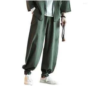 Męskie spodnie chiński w stylu Mężczyźni bawełniany lniany długi solidny sznurka luźne spodnie 9 kolor plus rozmiar m-7xl czarny khaki czerwony