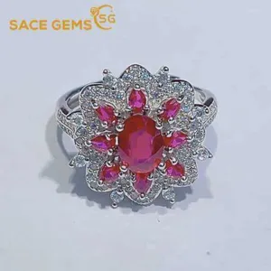 Cluster -Ringe Sace Gems Trend 925 Sterling Silber Raw 8 10mm naturual Ruby Gemstone für Frauen Engagement Cocktail Party Fein Schmuck