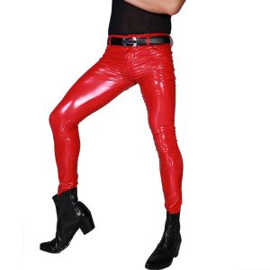 Pants Wetlook Shiny PVC Faux Latex Pancil Pants Mens Fashion Motorcykelbyxor Hip Hop Pantalon Leggings Streetwear Fitness Clothing