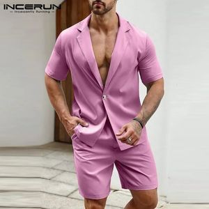 Incerun American Style Mens Стильные наборы сплошные шорты с короткими рукавами.