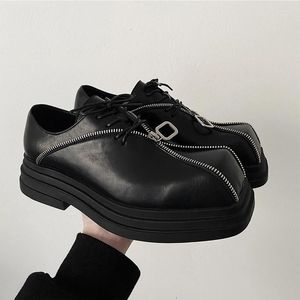 Casual Shoes Unique Zipper Design Men's Heighten Platform Eye-catching Modern Man Square Head Original Oxfords