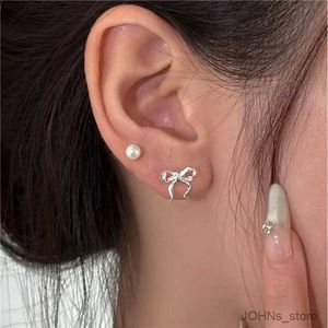 Dingle ljuskronor mode silver färg båge örhängen för kvinnor minimalistisk söt mini liten bowknot öron piercing örhängen smycken gåva