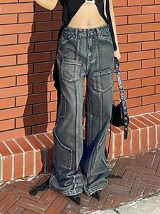 Jeans femminile weiyao y2k vintage multi tasca streetwear pantaloni casual a basso ascesa per donna chic gumgy cargo harajuku coreano moda coreana