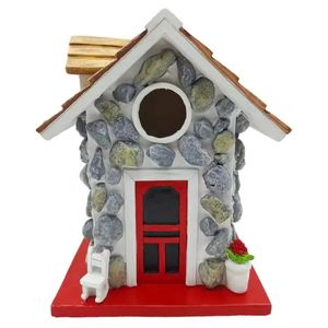 Bird Houses For Outside Small Stone Cottage Bird House Small Rustic Birdhouse Nest Indoor Outdoor Tree Garden Decoration 240419