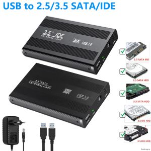 Caixas USB para SATA IDE HDD SSD 2,5/3,5 polegadas Adaptador de disco rígido Cabinho USB3.0 CASE HD Adaptador de caixa de disco rígido externo Estado sólido