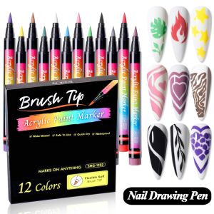 Kits 1Set Nail Art Drawing Pen with Box Graffiti Nail Acrylic Brush Waterproof Målningsfoder DIY 3D Abstract Line Nail Tool Manicure