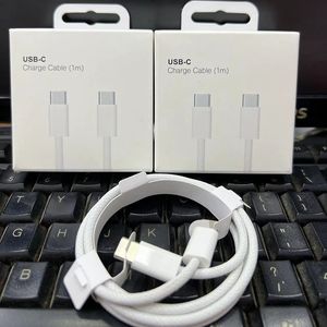 1M 3ft 60W PD-kablar Snabbladdning Vävd USB-C Laddning Kabel Typ C till Typ C laddningssladdtråd för iPhone Samsung Xiaomi Huawei med lådor