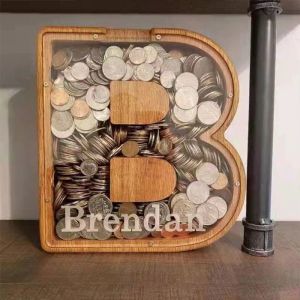 Boxes Wooden twentysix letter piggy bank coin money wooden savings box coin storage desktop ornaments decoration Christmas gift