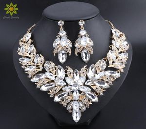 Luxury Flower Indian Bridal Jewelry Sets Wedding Costume Gold Plated Necklace Earrings Set Crystal Set Jewellery for Brides Women84090364