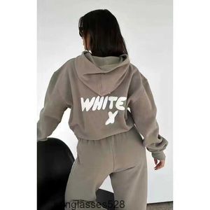 WF-Women Womens Letter Print 2 Piece Outfits Fox Cowl Neck Long Black White Sheeve Sweatshirt and Pants Set Tracksuit A2