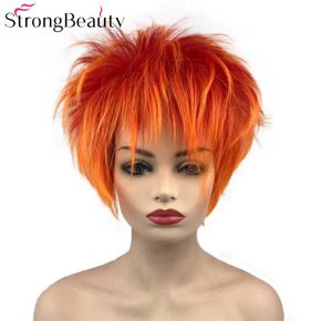 Krótkie syntetyczne peruki Orange Red Peruka mężczyzn Women039s Puszysty prosty cosplay Party Party Party Heat OK7629313