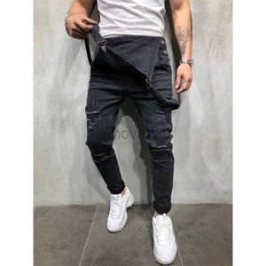 Calça masculina moda masculina calça rasgada jeans macacão macacão hi street rio de jeans angustiado carlacters para calças de suspensório de homem tamanho s-xxxl d240425