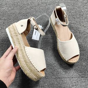 Velvet Shoes Med High Heel Sandal for Women Open Toe Suit Female Beige Large Size Clogs Wedge Muffins shoe Buckle Strap Suede Me 240423