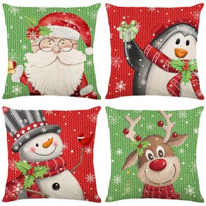 Luvas de rena de neve de natal Eucalipto Tampas de travesseiro de arremesso 18x18 em listras de férias de inverno Decoração de case de case para sofá conjunto de 4 almofadas de linho