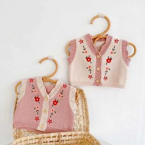T-shirts Milancel 2022 Baby Clothing V Neck Toddler Girls Waistcoat broderi Baby Knitwear Baby Outfit H240425