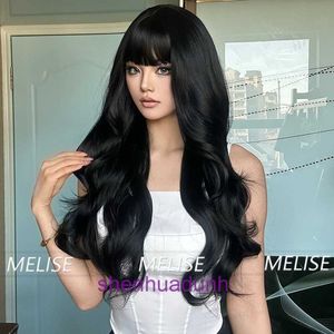 Genuine hair wigs online store Wig Fashion Womens Multi color Qi Liu Hai Big Wave Long Curly Hair Trendy Daily Wear Natural