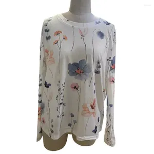 Bloups feminina feminina feminina camiseta leve estampa floral streetwear solto ajuste fino respirável o-pescoço de manga longa para o outono da primavera