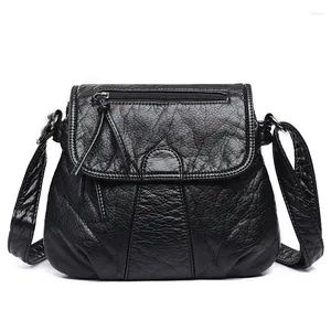 Shoulder Bags Black Small Women Messenger Bag Soft Washed PU Leather Crossbody Female Handbag Purses Womans Brand Designers 2024