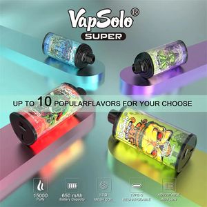 Vapsolo süper 15000 puflar 15k Tek kullanımlık vape mod kapsül buhar kitleri esmoke eCigs iyi vapes meyve suyu vaper wape 2% 5% nikotin eliquid şarj edilebilir tip C