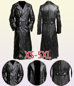 Herrläderfaux herrarna tyska klassiska WW2 enhetliga officer Black Real Leather Trench Coat 2209224065983