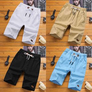 Casual Mens Shorts Men's Summer Loose Pants Beach Pure Cotton Solid Color 210713