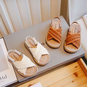 Flickor sandaler sommar avslappnade strandskor småbarn barn ungdom mjuk ensam sandal beige brun storlek 23-37 q8mw#