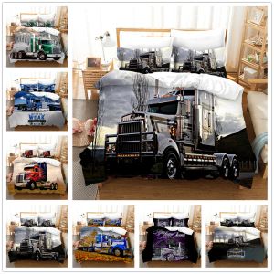 Travesseiro 3D TRIMENTO TRUCK EM TRUMO PROFUNDO/COBERTURA COMPLETO COM CAPA DE CAPA DE PROFRILHO Conjunto de roupas de cama de duplo duplo gêmeo de tamanho rei da rainha para decoração de quarto