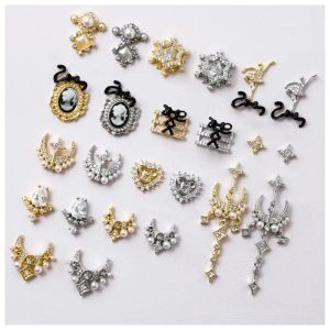 Decorations 10pcs Baroque Bow Flower Chain Zircon Crystals Rhinestones Pearl Nail Art Jewelry Decorations Nails Accessories Charms Supplies