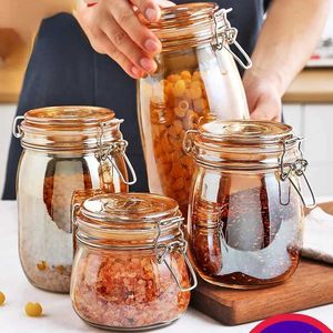 Storage Bottles Jars Amber glass airtight jar moisture-proof coffee tea candy kitchen spice honey jam container home decoration H240425