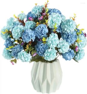 Dekoratif Çiçekler Yapay ipek ortanca kafaları Düğün ev partisi dükkanı için sapları ile 4 (mavi)