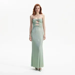 Casual Dresses Sladuo Womem Elegant Fashion Mint Rhinestone Axless Maxi Dress Long Mermaid Bodycon Sexig ärmlös Evening Club -klänning