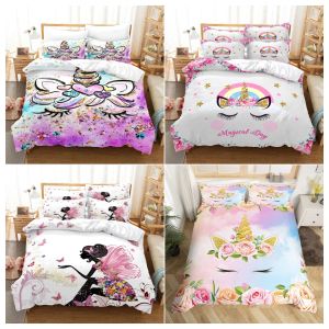 Sets Cartoon Kinder Bettwäsche Set Einhorn Bettdecke Set Full Twin for Kids Girls Room Decor süße Tiere Quilt Cover Modedesign