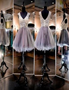 Sparkling V Neck Cheap Homecoming Dresses With Cap Sleeves Beads Crystals Sequins Ruffles Tulle Skirt Short Party Dress Cheap Prom3221781