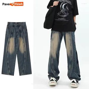 Calça masculina casual joggers jeans homens homens high street solto retro largo cargo cargo azul folga harajuku calças