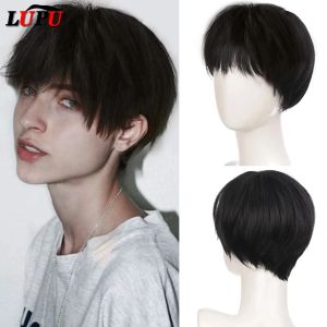 Wigs lupu corti capelli sintetici parrucche nere bionda bella ragazzo cosplay parrucca naturali falsi peli ad alta temperatura fibre