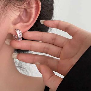 Stud Korean Pink Green Zircon Heart Hoop Earrings For Women Girl Exquisite Sweet Crystal Ear Buckles Earrings Aesthetic Jewelry