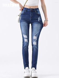 Jeans femininos Mulheres rippes skinny esticada no meio da cintura calça lápis sexy jeans de calça longa e elástica de streetwear casual slim 2024